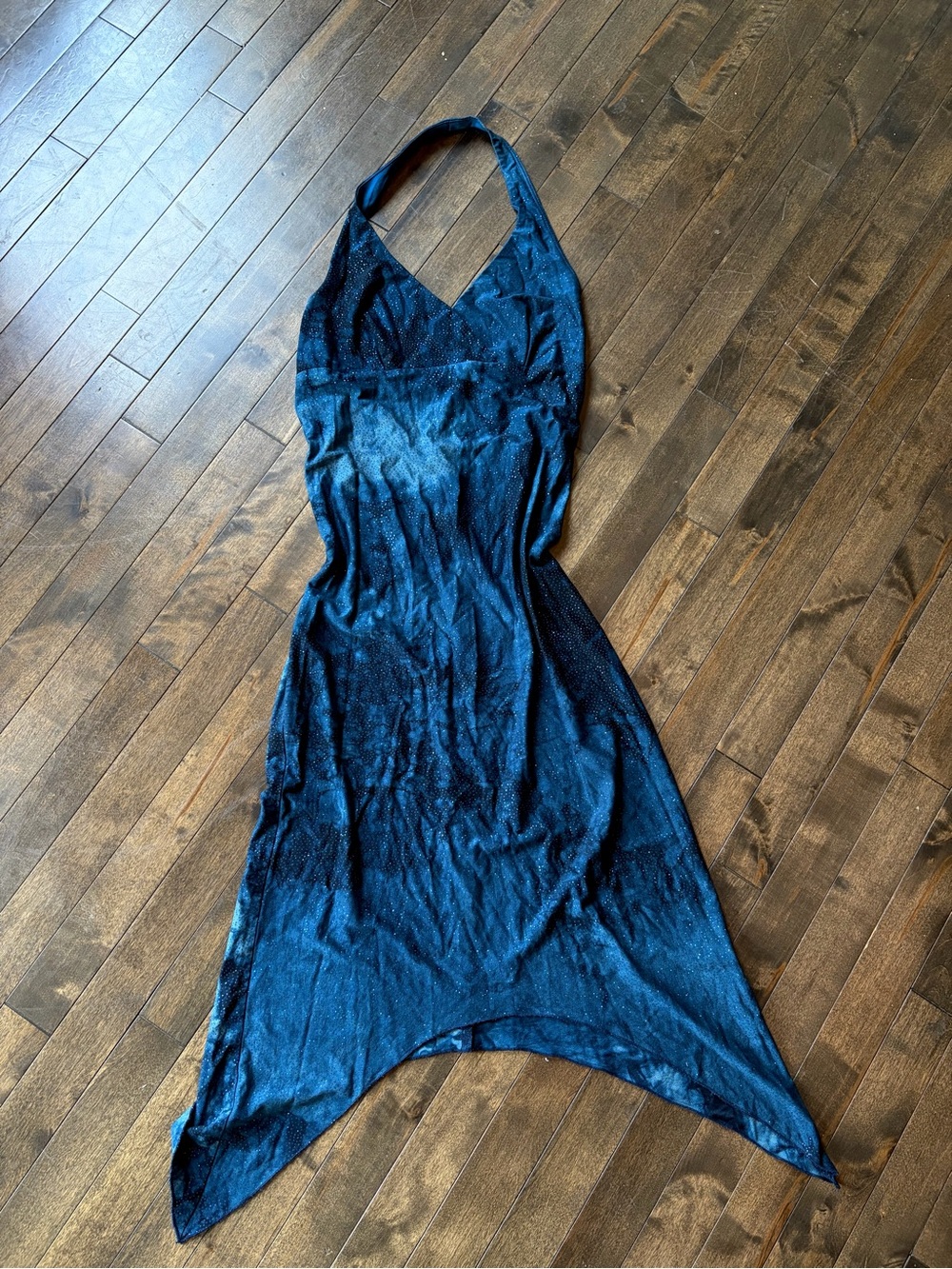 Y2K Blue Halter Sparkly Midi Dress with